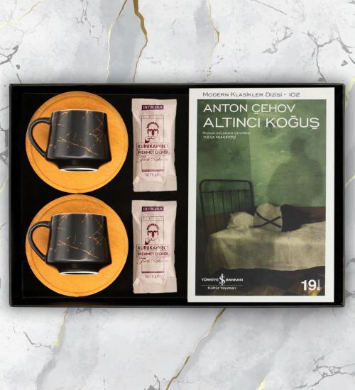 Anton Çehov Altıncı Koğuş Kitap, İkili Mermer Desen Bambu Fincan ve Kahve Seti