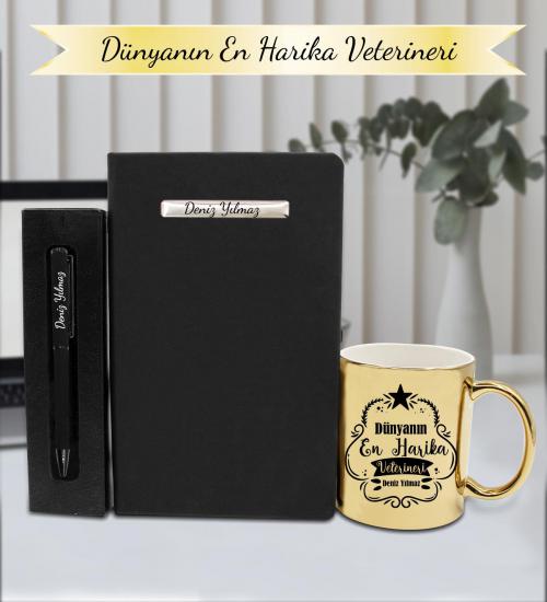 Kişiye Özel Veteriner Kupa & Defter ve Kalem Hediye Seti