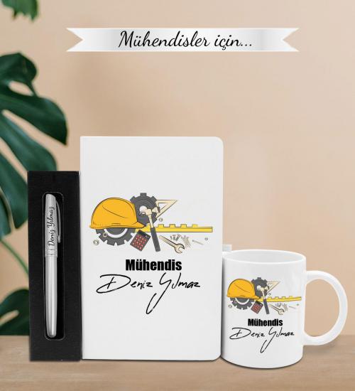 Mühendisler İçin Kişiye Özel Defter & Kupa & Kişiye Özel Kalem Hediye Seti