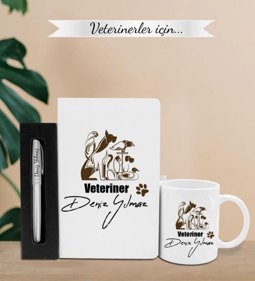 Veterinerler İçin Kişiye Özel Defter & Kupa & Kişiye Özel Kalem Hediye Seti