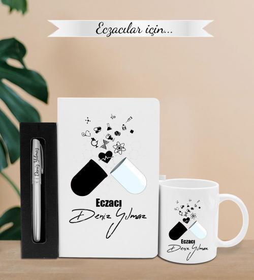 Eczacılar İçin Kişiye Özel Defter & Kupa & Kişiye Özel Kalem Hediye Seti