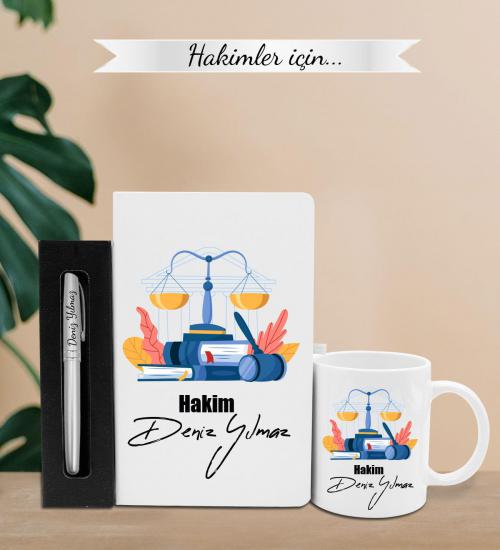 Hakimler İçin Kişiye Özel Defter & Kupa & Kişiye Özel Kalem Hediye Seti