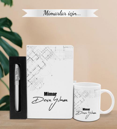 Mimarlar İçin Kişiye Özel Defter & Kupa & Kişiye Özel Kalem Hediye Seti