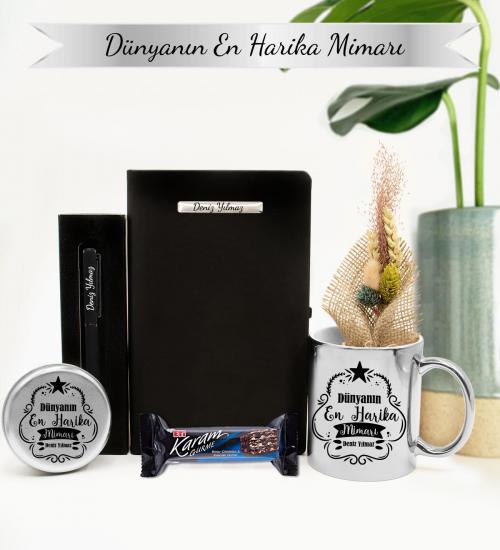 Dünyanın En Harika Mimarı Hediye Set (Kupa,Mum,Defter,Kalem,Çiçek,Çikolata)