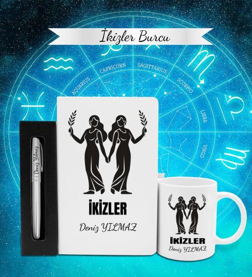 Kişiye Özel İkizler Burcu Defter, Kalem ve Kupa Hediye Seti