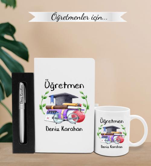 Öğretmenler Günü’ne Özel Tasarımlı Defter, Kupa ve Kişiye Özel Kalem Hediye Seti